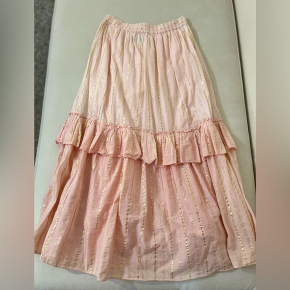 Area Stars Skirt - Women’s Medium Pink - Maxi Ruffle Elastic Beachy Breezy - Picture 2 of 9